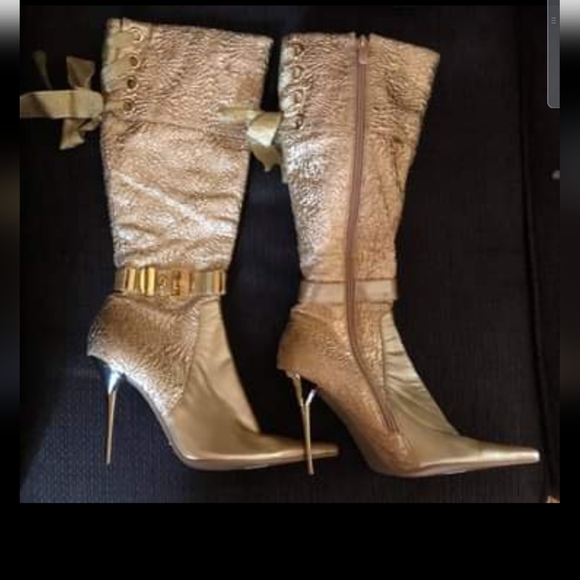 Gold Stiletto Boots size 8/38 - Picture 1 of 2